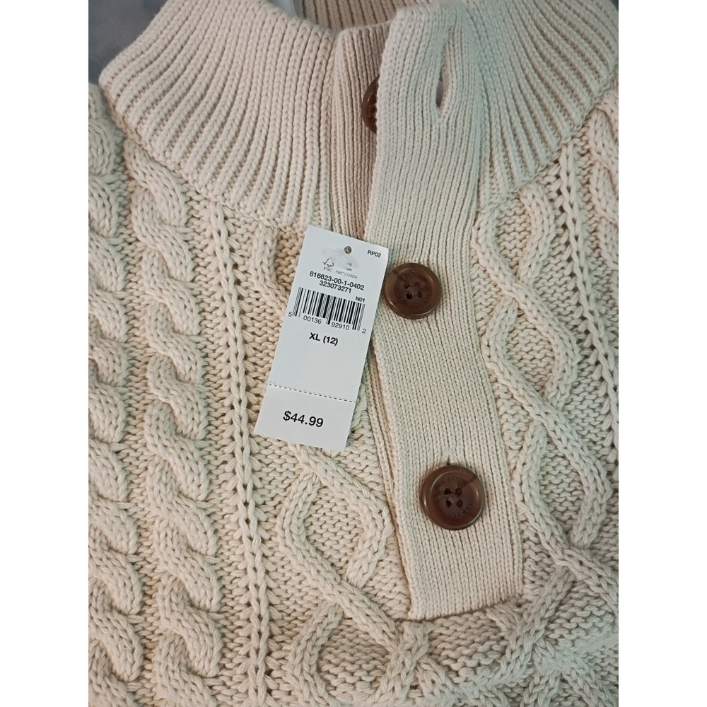 Gap Kids Boys XL 12 Cable Knit Mock Neck Button Sweater Cream New With Tags - Picture 3 of 6